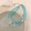 Collar de Flor de Perla de Doble Capa Azul Claro para Mujer Estilo Francés Retro Nicho Cadena para el Cuello Gargantilla Dulce Fresca Cadena para la Clavícula