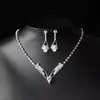 Juego de Collar y Aretes Transfronterizo Europeo y Americano para Novia Boda Simple Combinable Precioso Lujo Ligero Cadena Grabada Juego de Pedrería