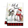 Toalla de cocina Amazon navideña transfronteriza, toalla de mano con estampado de muñeco de nieve navideño, mantel para decoración navideña