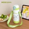 Taza térmica de doble uso de acero inoxidable 316, diseño lindo de caricatura, retención de calor y frío duradera, taza para niños con correa portátil, taza para estudiantes