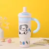 Taza Gigante Térmica Nueva y Linda con Temática de Mascotas, Asa de Dibujos Animados Adorable y Popote, Taza de Hielo de Alta Capacidad para Niñas