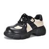 [Precio del Evento 128] Zapatos Casuales Retro de Plataforma con Suela Gruesa, Piel Vacuna Punta Redonda Cordones Caña Baja Zapatos de Tacón Alto