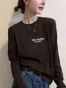 Camiseta negra de manga larga acanalada de algodón puro estilo coreano para mujer, moderna y versátil, top juvenil y elegante, camiseta básica para otoño