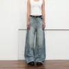 Jeans Rasgados Desgastados Estilo Retro Americano 2025 Nuevo Diseño Florales Rasgados Deconstruidos de Pierna Ancha