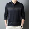 Camiseta Masculina de Manga Longa para Meia-Idade e Idosos Camiseta Básica do Papai Primavera e Outono Gola Lapela Business Algodão Camiseta Top Roupas Masculinas