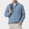 Camisa listrada workwear retrô americana 2026, peça externa masculina estilo old money, camisa casual de manga longa solta e versátil, algodão