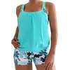 Novo Tankini Estilo Europeu e Americano para Exportação, Estampado, Fresco e Emagrecedor, Cobre o Corpo, Biquíni Shorts Boxer, Roupa de Banho Casual
