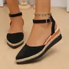 Sandalias de Cuña con Suela Gruesa, Punta Cerrada, Sin Tira Trasera, Suela de Cuerda de Cáñamo y Hebilla, Talla Grande, Nuevo Estilo de Verano para Mujer