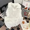 Camiseta Polo de Punto Hueca de Manga Corta con Tres Rayas Estilo Retro Americano para Hombre, Camiseta Pulóver Casual Holgada de Secado Rápido para Verano