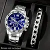 Pulseira de Relógio Masculino Popular Transfronteiriça Conjunto de 2 Peças Relógio de Pulso Masculino de Quartzo com Mostrador Grande de Alta Qualidade Conjunto para Venda por Atacado