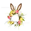 Corona Decorativa Popular Transfronteriza de Conejo de Pascua, Vegetación Artificial, Adornos Colgantes de Decoración de Huevos de Colores, Accesorios de Decoración para Interiores y Exteriores