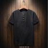 Comercio Exterior Transfronterizo Camiseta Casual de Moda para Hombre Talla Grande de Algodón y Lino Manga Corta Color Sólido Verano Delgada Estilo Chino Camiseta Sencilla