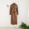 Casaco Trench Coat Longo Dupla Face com Lapela em Camurça Estilo Britânico Retrô Transfronteiriço para Mulheres, Casaco para Commuter de Rua Outono e Inverno