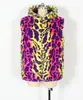 CI Amazon F0780 Nuevo Chaleco Cálido Moderno para Hombre Otoño/Invierno Piel Sintética Estampado de Leopardo Color de Contraste Chaleco de Peluche