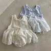 Estilo Coreano Novo Macacão Fofo e Doce de Princesa para Menina Verão Algodão Fino Fresco Vestido Sem Mangas