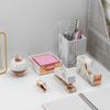 Portalápices Almacenamiento de Oficina Decoración Patrón de Mármol Grapadora Quitagrapas Set de Papelería Oro Rosa Multifuncional