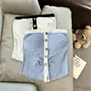 2026 Verano Otoño Nuevo Estilo Temperamento Ajuste Delgado Moda Favorecedor Figura Bloque de Color Algodón Botón Bandeau Chaleco Camiseta Top Para Mujer