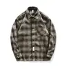 Camisa de manga comprida xadrez escovado estilo retrô japonês de alta qualidade para homens, adequada para primavera e outono, casual, modelagem solta, jaqueta de trabalho pesada