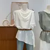 Top de Punto de Manga Corta para Mujer con Hombros Normales, Nuevo Estilo Verano 2026 Diseño Corto Elegante, Blusa Chic de Primavera con Sentido del Diseño