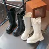 Botas Longas Forradas com Fleece para Meninas 2026 Inverno Estilo Princesa Laço Botas Altas Sola Grossa Quente Botas de Couro de Cavaleiro