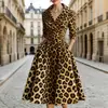 Vestido de Gola V Novo Estilo para Comércio Exterior Transfronteiriço com Elementos de Estampa Digital 3D, Vestido da Moda e Único com Ajuste na Cintura para Mulheres, Estilo Primavera e Outono