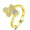 Anel de cisne micro-incrustado com diamantes completos, moda doce, anel de personalidade, tendência, fofo, anel de amor de cisne branco