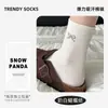 Meias femininas de tricô grosso, coloridas, absorventes de suor, da moda, estilo ins, para primavera e outono, com laço, de algodão, de cano médio, finas