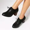 Estação Independente Tamanho Plus Fornecimento Sapatos Brogue de Salto Alto Primavera 2025 40-44 Renda Retro Amarrar Cadarço Respirável Renda Simples