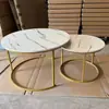 Mesa de Centro Minimalista de Luxo Leve Combinação de Redondo Grande e Pequeno Padrão de Mármore Nova Mesa Pequena Redonda de Ferro com Armazenamento Mesa de Centro para a Sogra