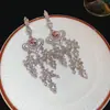Pendientes de Borla Corazón de Diamante Brillante Aguja de Plata Lujo Accesible Pendientes de Gama Alta Moda Ins Pendientes Elegantes Versátiles para Mujer