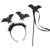 Conjunto de Tiara de Morcego e Aranha de Halloween com Varinha Mágica Decoração para Festa Dança Festival Fantasma Acessórios Varinha para Festival Infantil