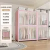 Guarda-Roupa de Aço Estilo Moderno para Armazenamento no Quarto, Guarda-Roupa de Chão para Apartamento de Aluguel Infantil, Cabideiro de Armazenamento à Prova de Poeira para Adultos