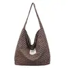 Bolsa tote grande de capacidade estilo casual, bolsa de ombro xadrez estilo coreano de alta aparência, nova bolsa de lona estampada de leopardo da moda 2026
