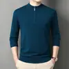 Suéter de punto grueso para hombre con cuello medio y cremallera, venta al por mayor transfronteriza, nuevo para otoño e invierno, cálido, casual, capa base de punto para mediana edad