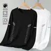 Camiseta casual versátil de manga comprida para outono para homens, gola redonda, cor sólida da moda, confortável, respirável e com caimento solto