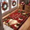 Alfombra de piso de terciopelo de cristal de Papá Noel, resistente a la suciedad, fácil de limpiar, antideslizante, alfombra de entrada, Amazon transfronterizo