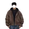Chaqueta de cuero sintético tie-dye marrón de dos piezas para hombre, abrigo corto de cuero estilo americano, primavera/otoño 2026, diseño elegante y moderno, prenda exterior con capucha