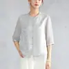 Chaqueta Camisa de Satén Jacquard de Seda para Mujer, Seda de Morera, Nuevo Estilo Chino, Para Ir al Trabajo, Cárdigan Camisa de Manga Tres Cuartos para Verano