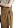 Falda de Textura Niebla Mostaza con Diseño Cruzado de Cintura Alta y Abertura Lateral Elegante de Moda para Mujer