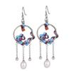 Pendientes de plata de ley 925 con diseño de ciervo dorado, esmalte cloisonné Xiangyun, elegantes pendientes de perlas de agua dulce de la marea nacional para mujer, joyería vintage de plata.