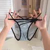 Ropa Interior Femenina de Satén Francés Pure Desire Transparente Transpirable Sexy Tentación Corte de Cintura Baja Calado Bordado de Mariposa Tanga
