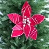 Nuevo Rojo Vino Navidad Terciopelo Rojo Flor de Navidad Color Champaña Lentejuela Flor Artificial Guirnalda Árbol de Navidad Accesorios DIY