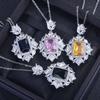 Nuevo Juego de Joyería de Lujo Europeo y Americano Colgante de Gema Esmeralda Imitación Diamante Amarillo Ascher Cristal Rosa Color Tesoro Anillo