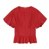 Ropa de Mujer Transfronteriza 2026 Estilo Europeo y Americano Ajuste Delgado Plisada Decorada con Botones Manga Abullonada Cuello Redondo Camisa para Mujer F321208