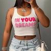 Moda europea y americana cuello abierto letra estampada chaleco pequeño hoyo letra estampada moda ropa de mujer