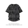 Camiseta de Manga Curta de Algodão Seda de Gelo para Jovens Verão Tie-dye Grande Flor Cheia Gola Redonda Pulôver Solta Streetwear Marca Tendência