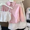 Conjunto de Outono para Meninas 2025 Novo Estilo Coreano Colete de Tricô, Camisa de Manga Longa, Calça Reta Conjunto de Três Peças Tendência