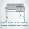 Fregadero de acero inoxidable con escurridor, un solo tazón con soporte, lavabo para platos, escurreplatos, fregadero comercial silencioso para cafetería