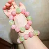 Pulsera de Cuarzo Rosa de Madagascar Natural, Esmeralda Verde, Esmeralda Rosa, Color Contrastante, 15-17 mm