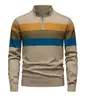 Suéter de Punto para Hombre Talla Europea Transfronteriza Moda Otoño e Invierno Rayas Bloques de Color Tejido Pulóver Media Cremallera Cuello Alto Ropa de Hombre
